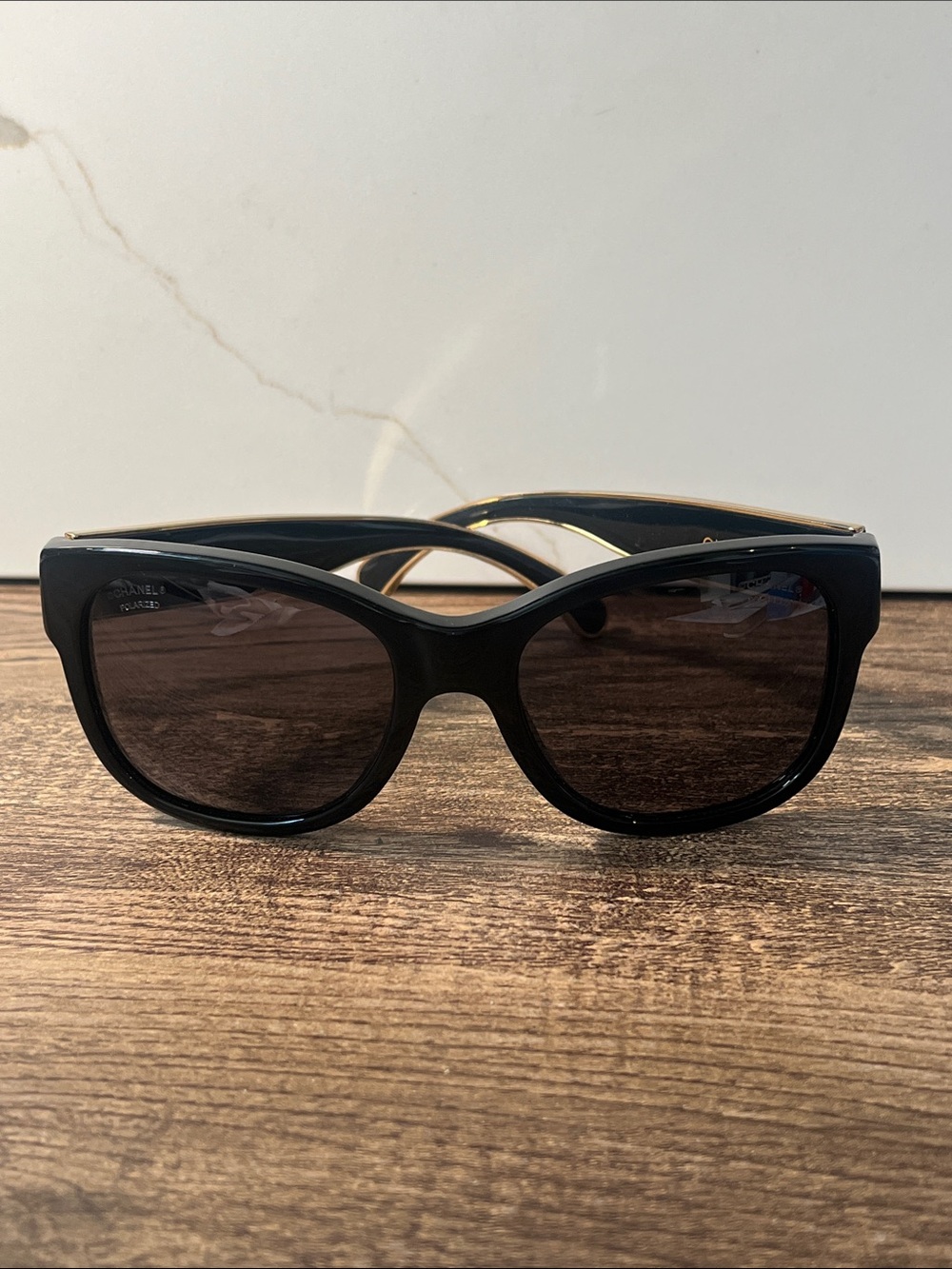 Authentic CHANEL Black and Gold Sunglasses 5270 c.622/T8